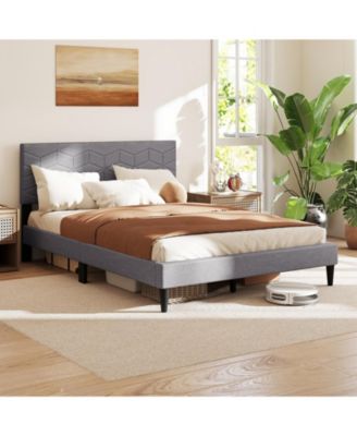 Modern Upholstered Platform Bed with Linen Headboard