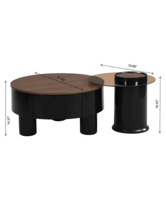 Round Nesting Coffee Table Set of 2 - Center Table with Storage Drawer, Round Coffee Table and End Table Set for Living Room, Home Office