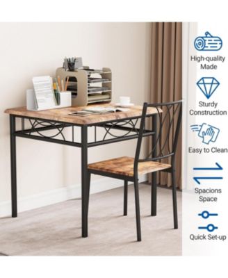 3-Piece Wood Dining Table Set for 2, Upholstered Chairs, Compact Square Table for Breakfast Nook, Apartment