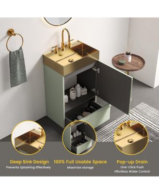 20" Modern Fluted Vanity With Gold Metal Vessel Sink, 1 Drawer 1 Door Soft-Close, Anti-Tip KD