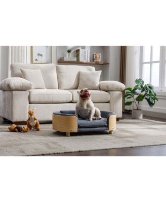  Mid-Size Scandinavian Elevated Dog Bed with Solid Wood Legs and Velvet Cushion