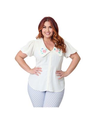 Plus Size Short Sleeve Oversized Collar Blouse