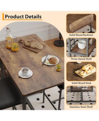3-Piece Dining Table Set for 2, Counter Height Kitchen Table and Upholstered Bar Stools, Bar Set for Apartment