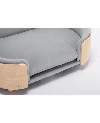  Mid-Size Light Grey  Scandinavian Elevated Dog Bed with Solid Wood Legs and Velvet Cushion