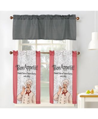 Polyester Cucina Pasta Chef Slub 3 Piece Kitchen Curtains Valance and Tiers Set 52" x 18" Muticolor