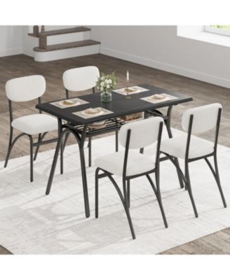 5-Piece Dining Table Set for 4, Rectangular Table with Storage Rack, Boucle Dining Chairs