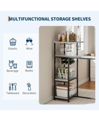 Expandable Dining Table Set for 2, Bar Table and Chairs with Shelves & Wine Rack, Space-Saving Kitchen Set