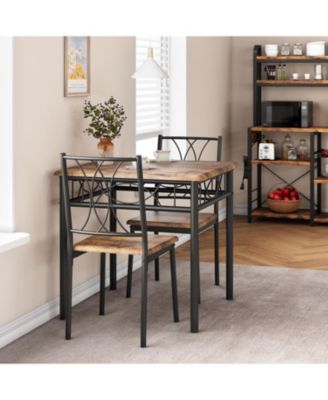 3-Piece Dining Table Set for 2, Kitchen Table with 2 Chairs, Space-Saving Square Table for Small Apartment