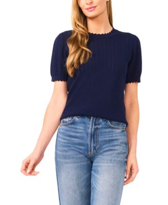 Women's Crew Neck Pointelle Sweater