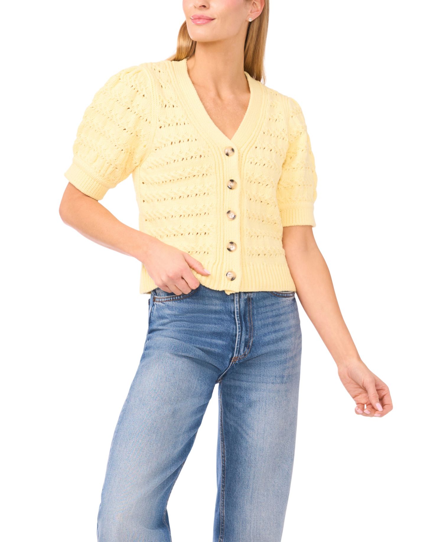 Women's Short-Sleeve V-Neck Cardigan Sweater