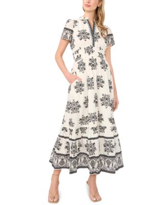 Women's V-Neck Printed Cotton Maxi Dress
