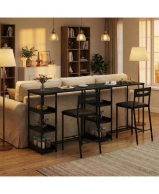 3-Piece Counter Height Dining Table Set, Storage Shelves & Upholstered Chairs, Wooden Table for Small Spaces