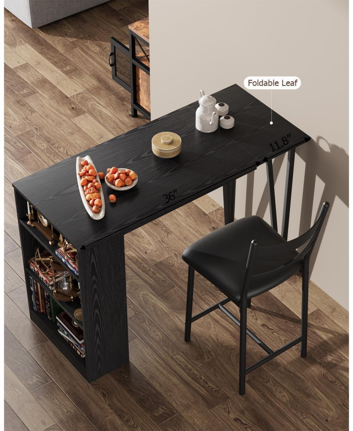 gaomon 3-Piece Bar Table Set for 2, Flip Top Extension Bar Table and Chairs with Shelves, Small Space Kitchen Set