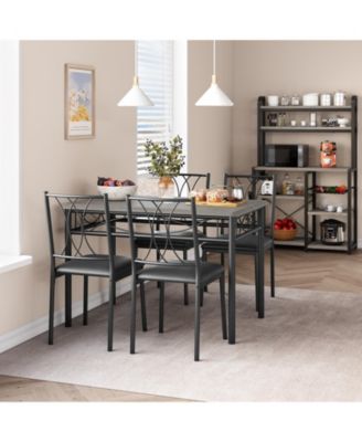 5-Piece Wood Dining Table Set for 4, Rectangular Table with 4 Metal Chairs, Compact for Small Kitchens, Apartments
