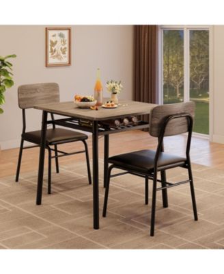 3-Piece Dining Table Set for 2, Small Table with 2 Upholstered Chairs, Square Table with Storage, Metal Legs for Apartment