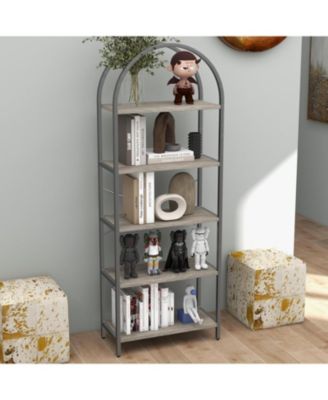 5-Tier 70.8" Tall Arched Bookshelf, Open Display Shelf with Metal Frame, Storage Rack for Bedroom or Home.