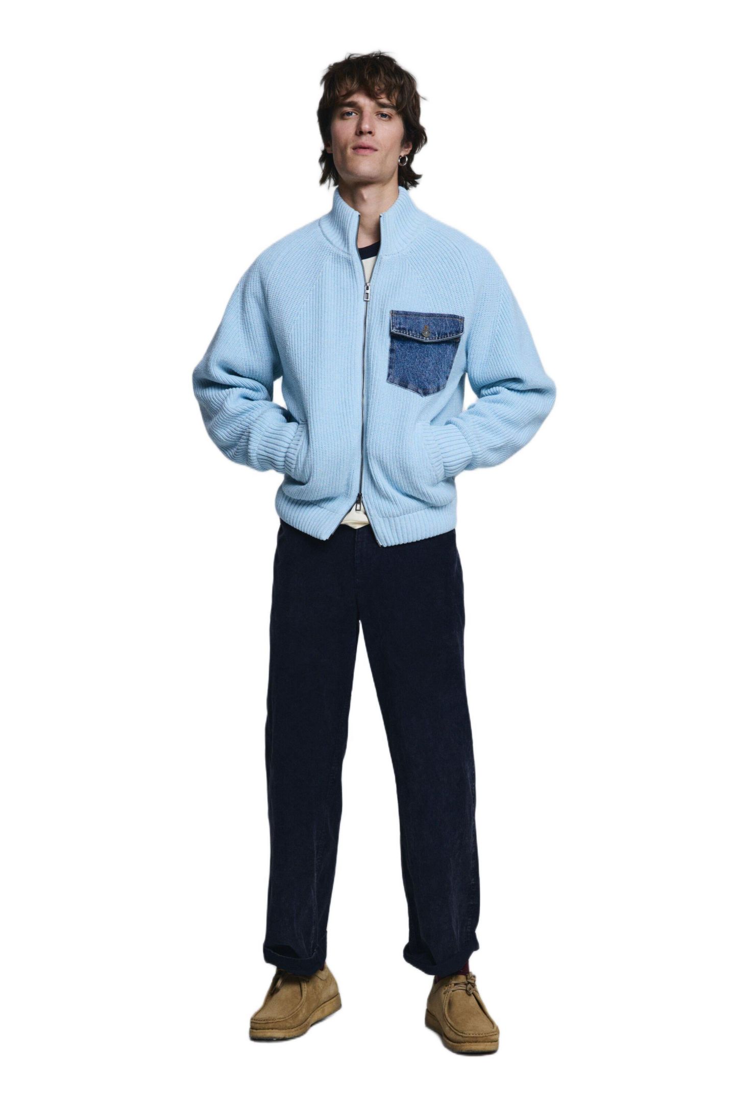 Мужской свитер Desigual Double zipper knit, цвет: Светлый синий — фото 2
