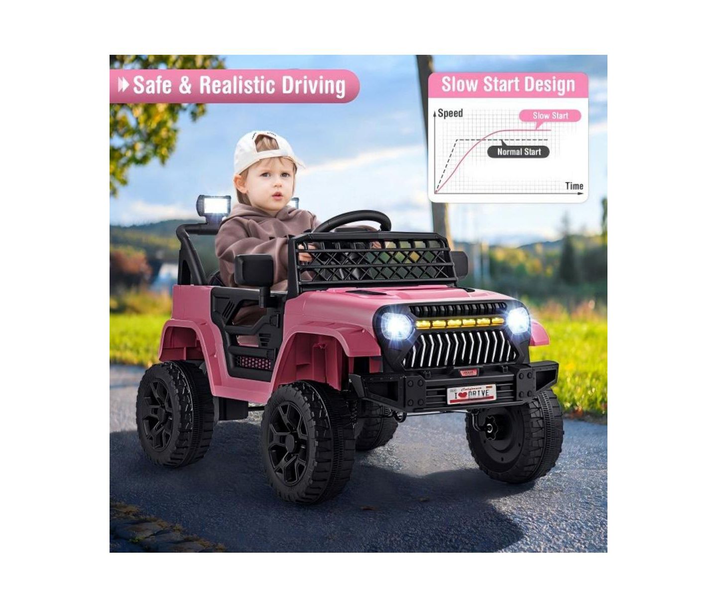 Детская игрушка HONGGE 12V Electric Ride-On Truck with Remote Control and LED Lights, 1-Seat, Ages 3-10, цвет: Розовый — фото 10