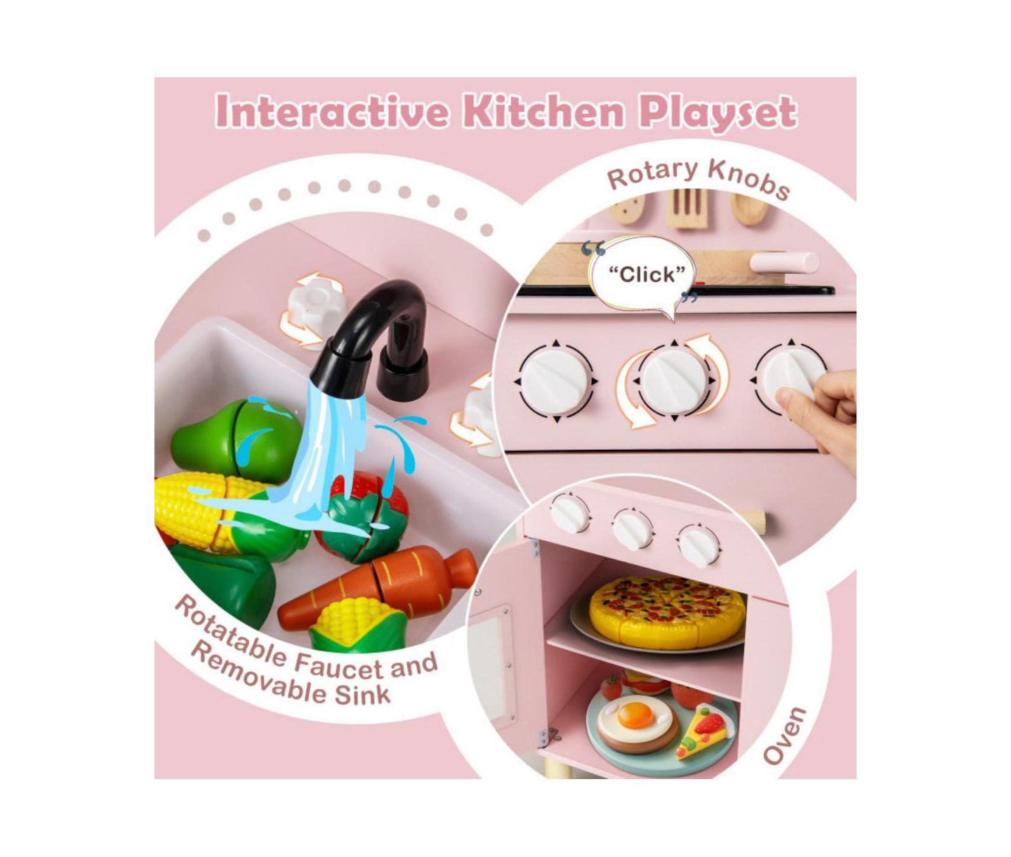 Детский игровой набор HONGGE Kids Kitchen Playset With Lights and Sounds, от 3 лет, цвет: Розовый — фото 7
