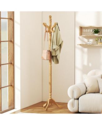 Solid Wood Hall Tree with Multiple Hooks and Height Options