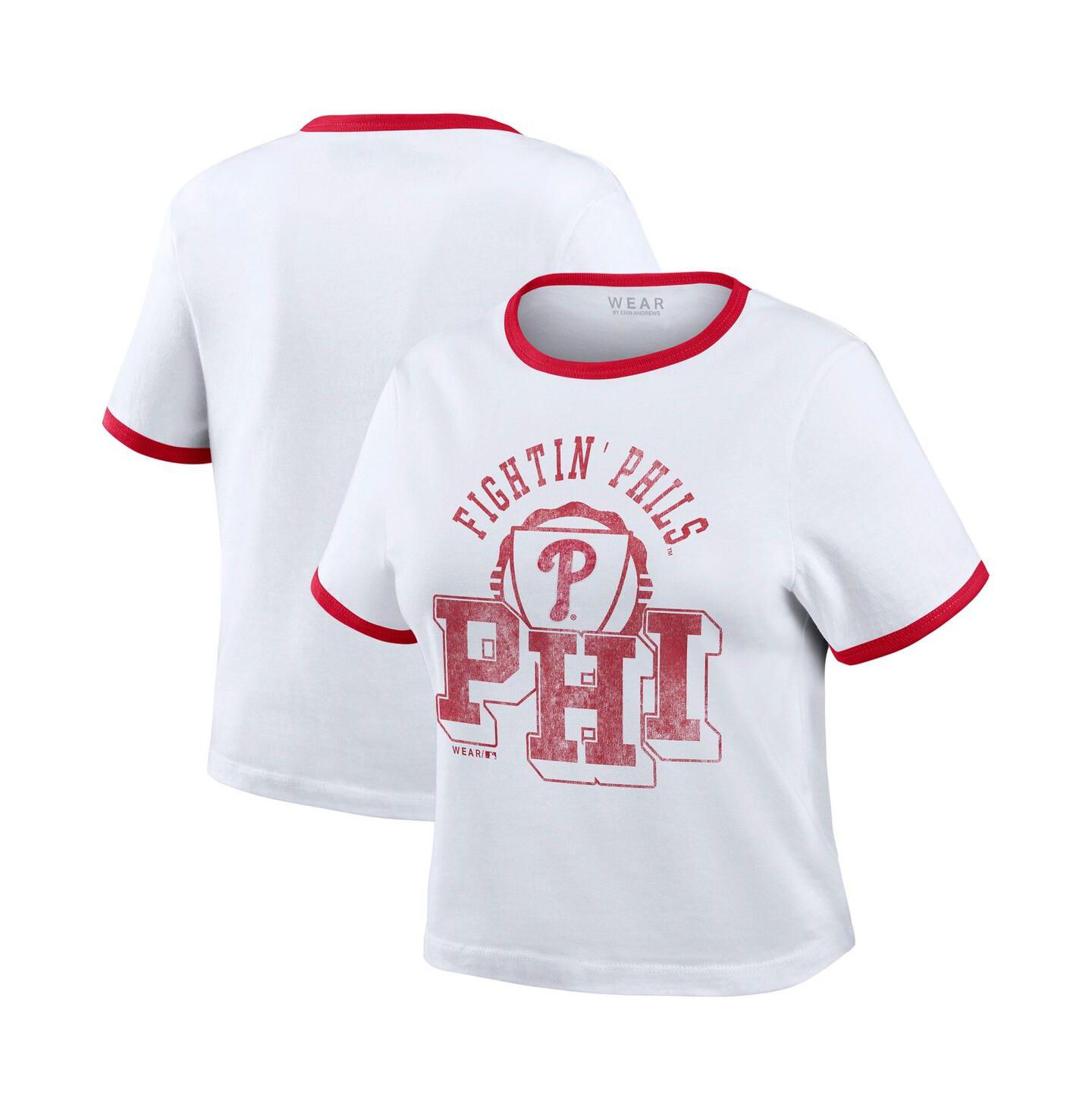 Женская футболка WEAR by Erin Andrews White Philadelphia Phillies Ringer Baby T-Shirt — фото 1