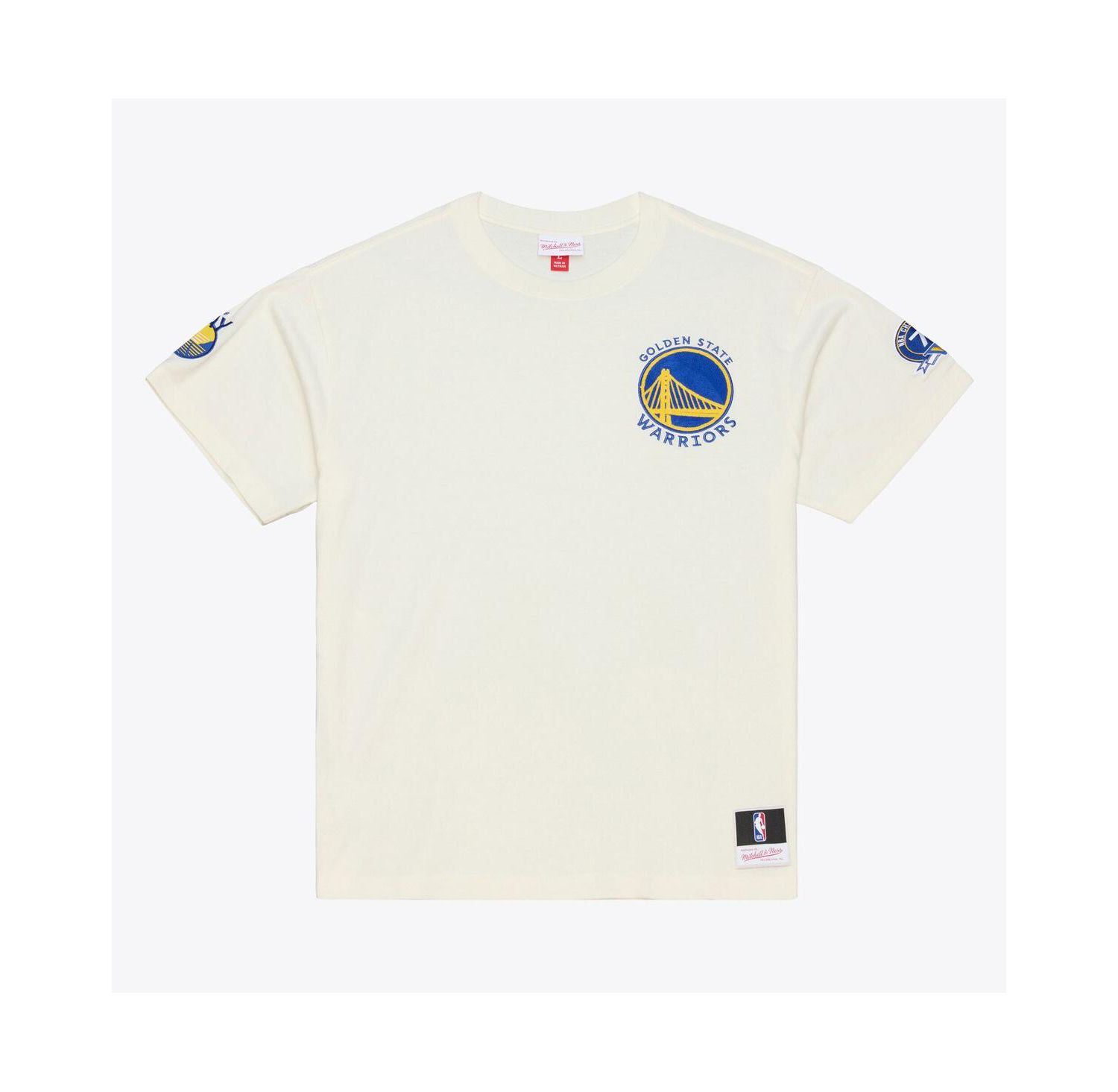 Men's Cream Golden State Warriors Hardwood Classics Chainstitch Premium T-Shirt