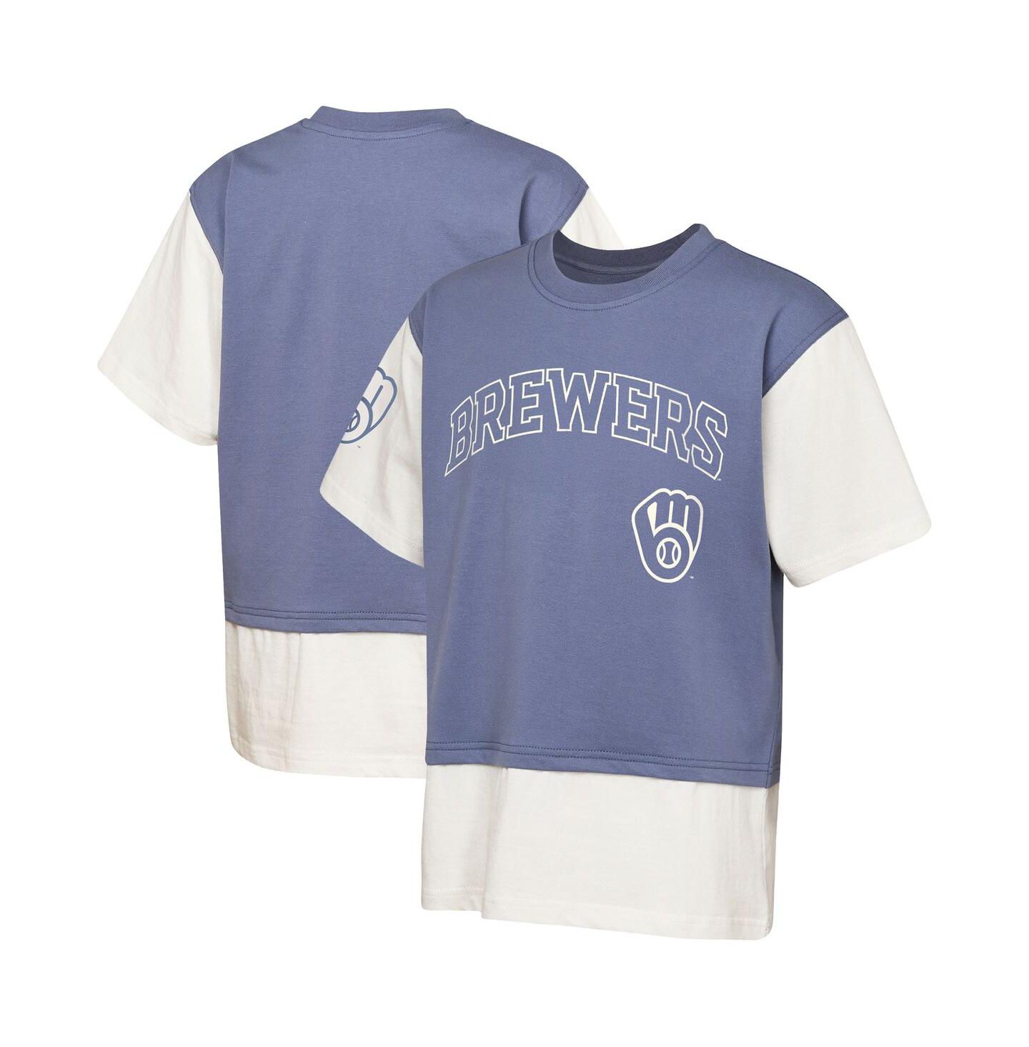 Детская футболка Outerstuff Navy/Cream Milwaukee Brewers Ultimate Pastels Premium Double Run — фото 1