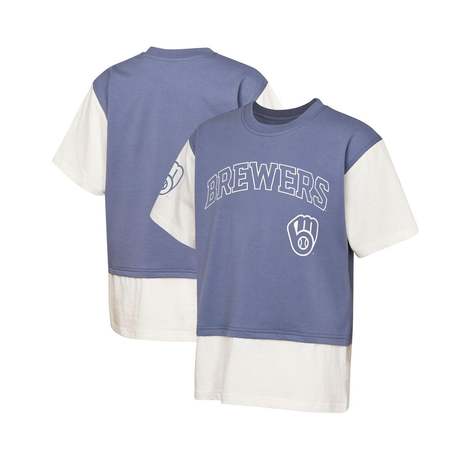 Big Boys and Girls Navy/Cream Milwaukee Brewers Ultimate Pastels Premium Double Run T-Shirt
