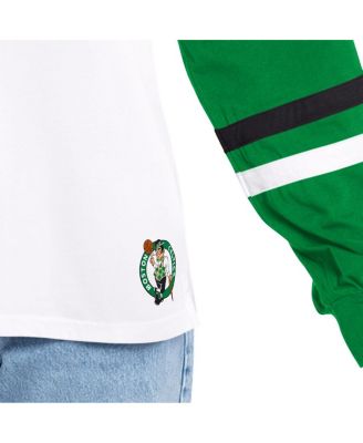 Women's White/Green Boston Celtics Key Player Oversized Hooded Long Sleeve T-Shirt