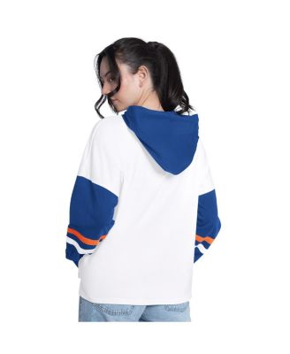 Women's White/Royal New York Knicks Key Player Oversized Hooded Long Sleeve T-Shirt