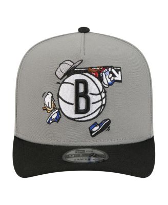 Men's Gray Brooklyn Nets Injection Cartoon Logo A-Frame 9FIFTY Adjustable Hat