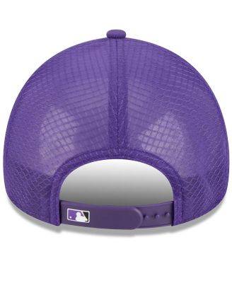 Men's Purple Colorado Rockies 2026 Batting Practice Apex 9FORTY Adjustable Trucker Hat