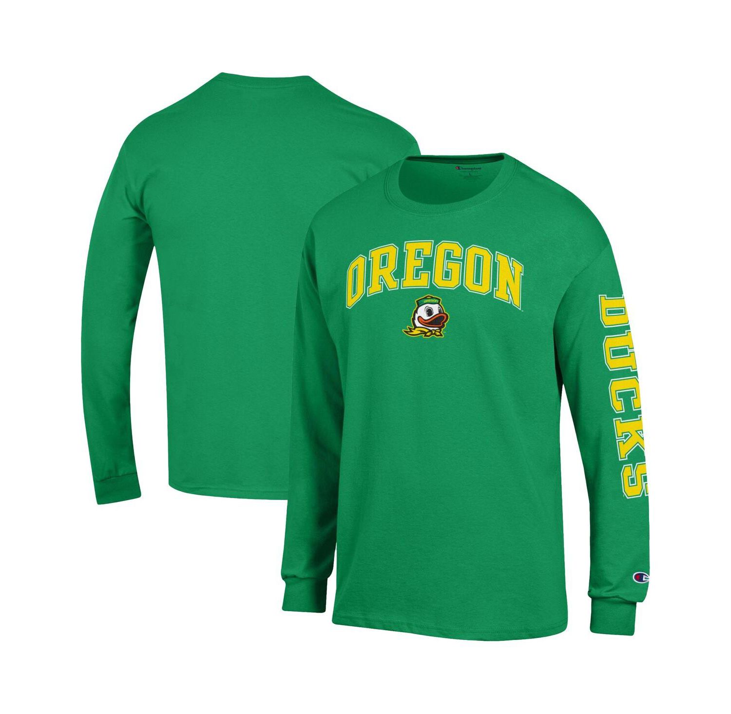 Men's Green Oregon Ducks Arch Over Logo 2-Hit Long Sleeve T-Shirt