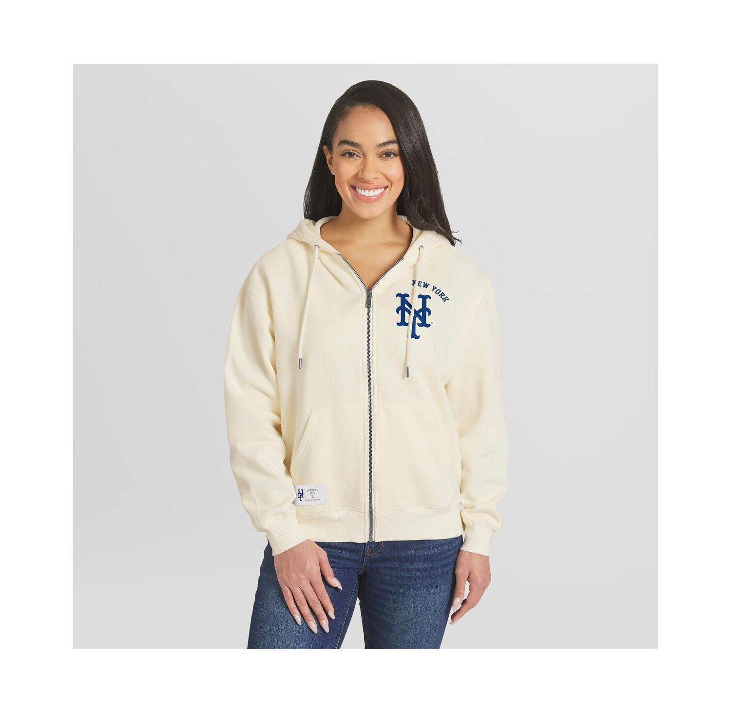 Women's Cream New York Mets Full-Zip Hoodie