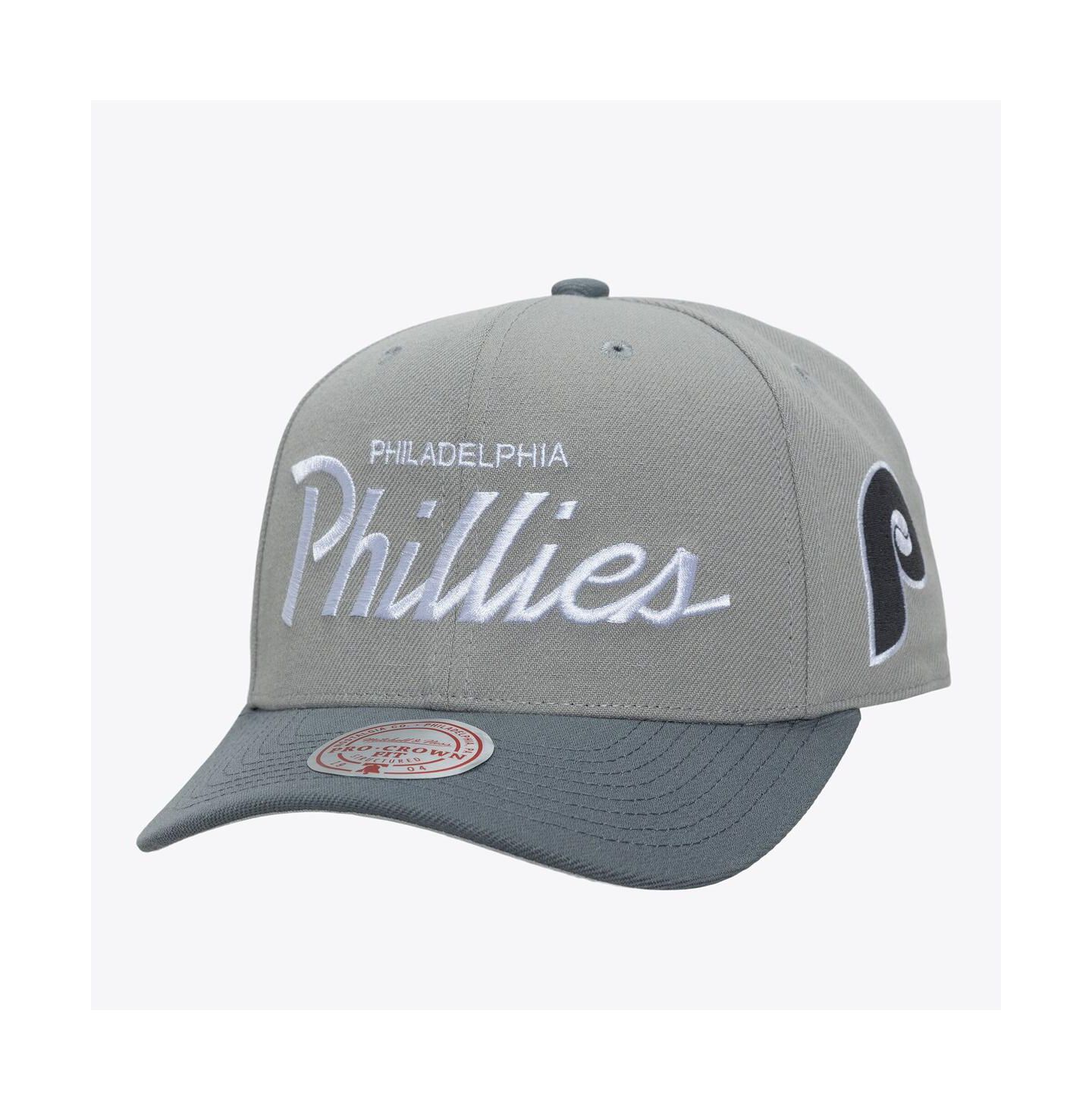 Мужская кепка Mitchell & Ness Gray Philadelphia Phillies Cooperstown Thunderstorm Head Coach Pro-Crown Adjustable Hat — фото 1