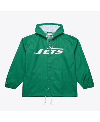 Men's Green New York Jets Coaches Full-Snap Hooded Windbreaker Jacket