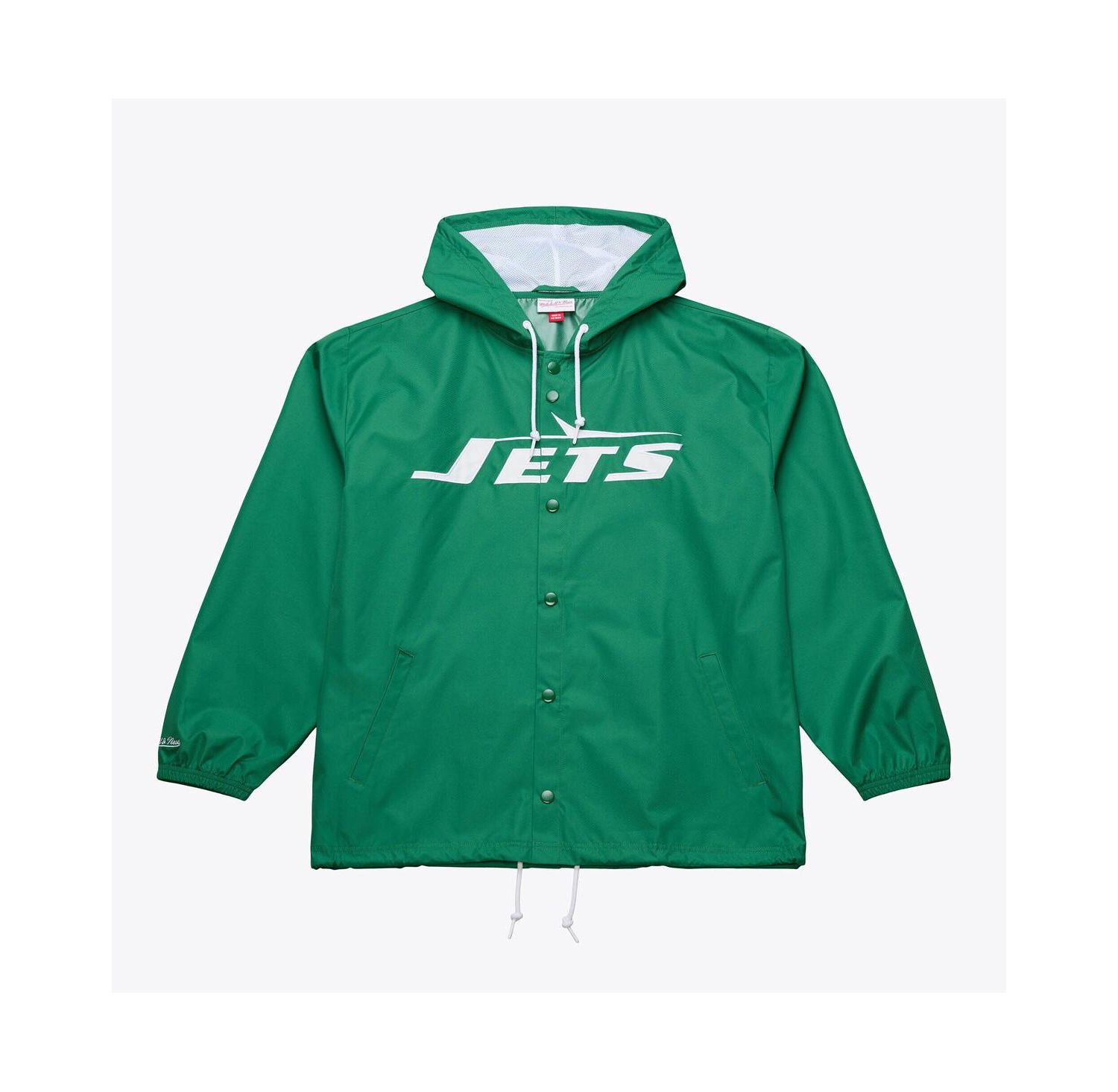 Men's Green New York Jets Coaches Full-Snap Hooded Windbreaker Jacket