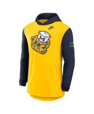 Men's Maize/Navy Michigan Wolverines Campus Legacy Tri-Blend Long Sleeve Hooded T-Shirt