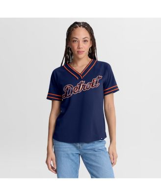 Women's Navy Detroit Tigers Diva Race Ahead Raglan V-Neck T-Shirt