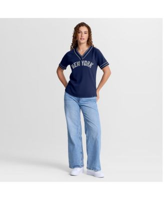 Women's Navy New York Yankees Diva Race Ahead Raglan V-Neck T-Shirt