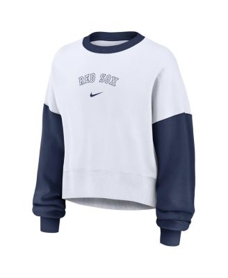Women's White/Navy Boston Red Sox Oversized High Hip Fleece Sweatshirt