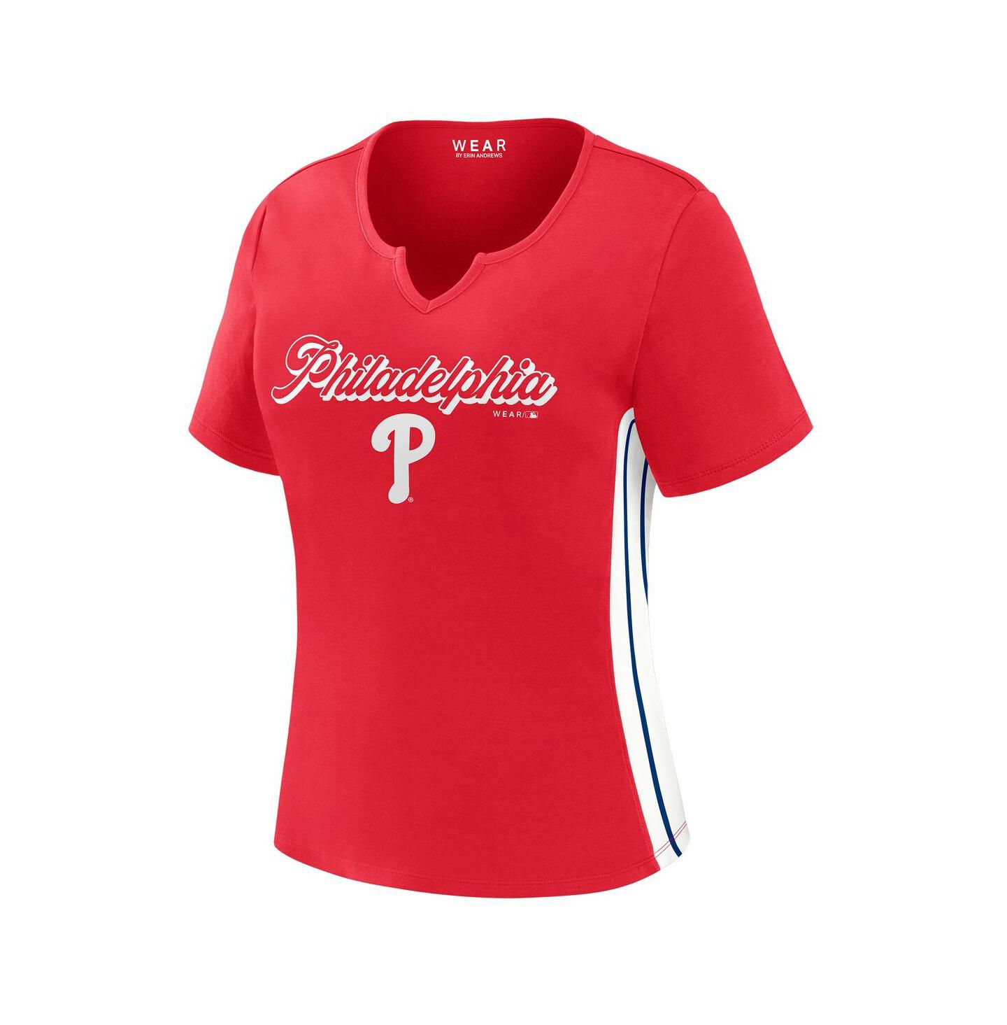 Женская футболка WEAR by Erin Andrews Red Philadelphia Phillies Notch Neck Cropped — фото 3