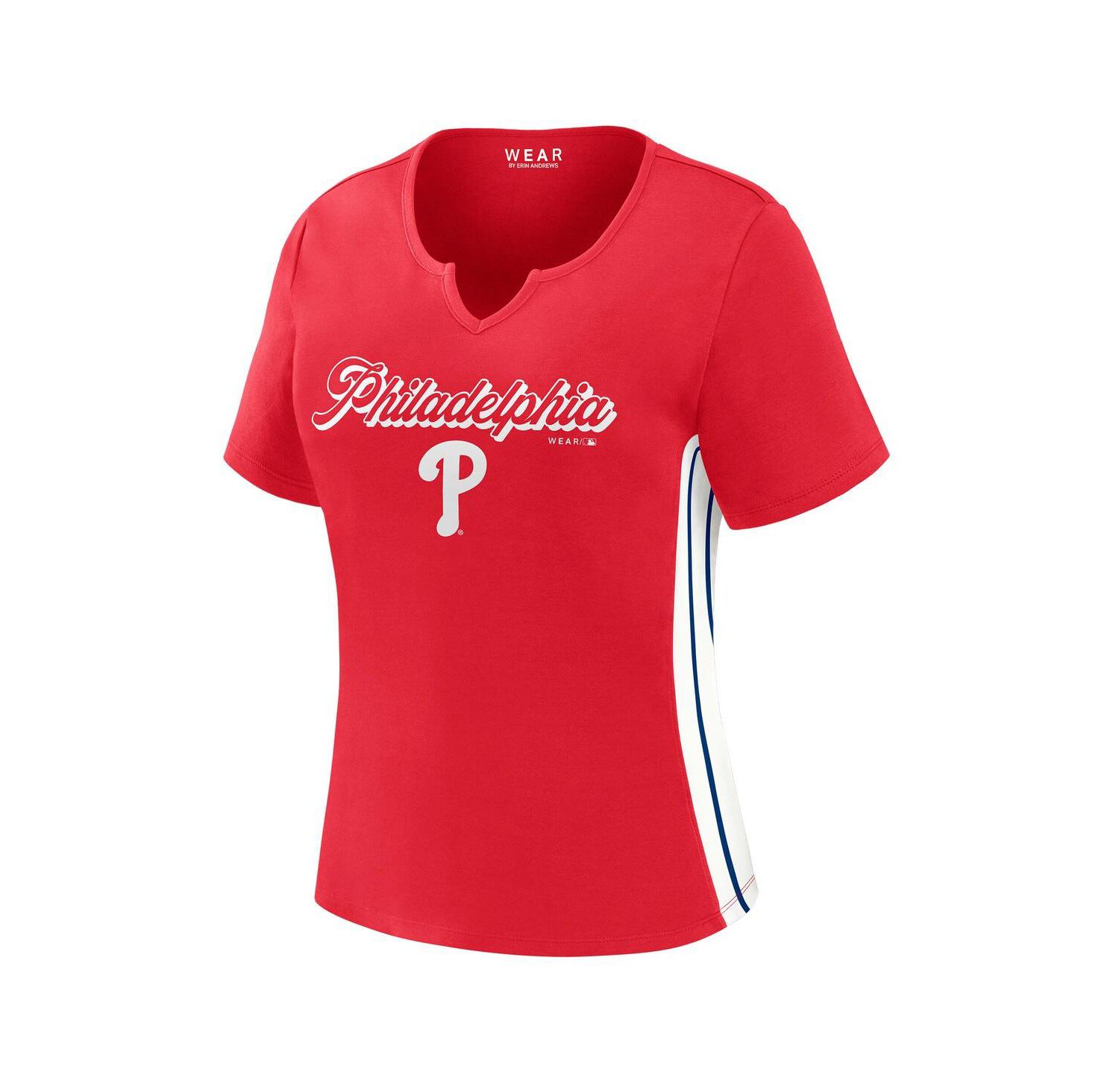 Women's Red Philadelphia Phillies Notch Neck Cropped T-Shirt