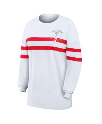 Women's White Philadelphia Phillies Oversized Long Sleeve Striped T-Shirt