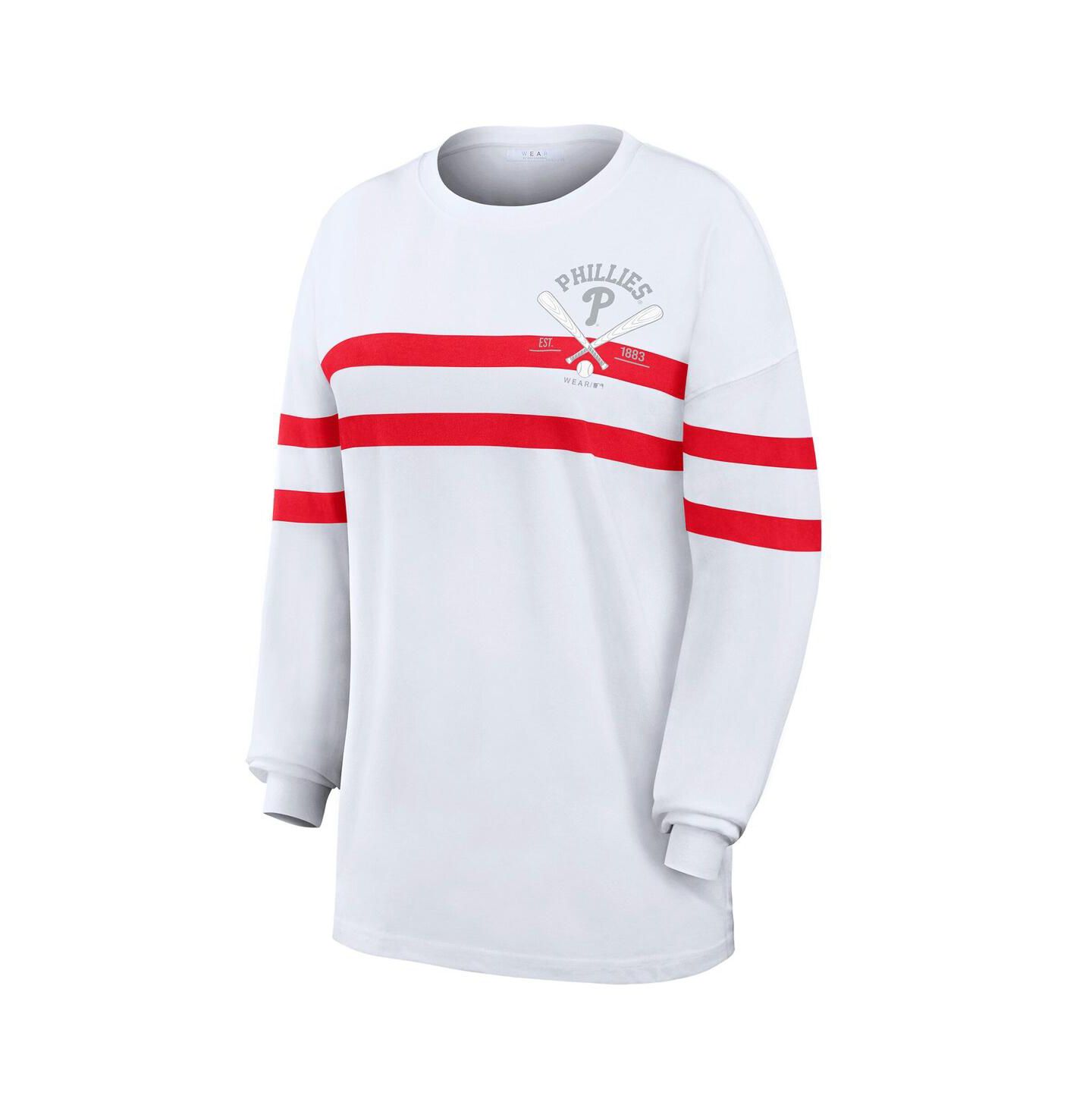 Женская футболка WEAR by Erin Andrews White Philadelphia Phillies Oversized Long Sleeve Striped — фото 3