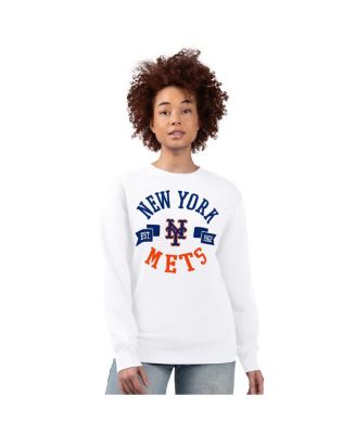 Women's White New York Mets Team Logo Fleece Pullover Sweatshirt