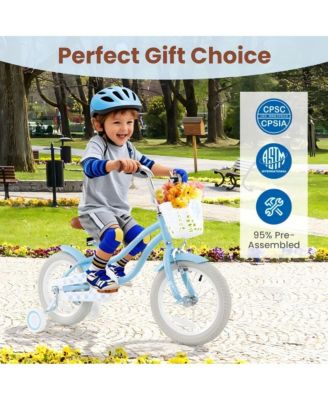 14 Inch Kids Bike with Training Wheels Basket Adjustable Ages 3 to 8