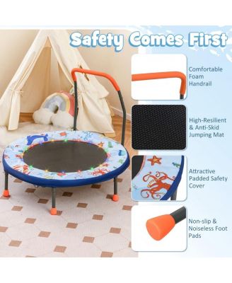 Kids LED Light Trampoline with Foam Handrail Foldable Frame and Safety Cover