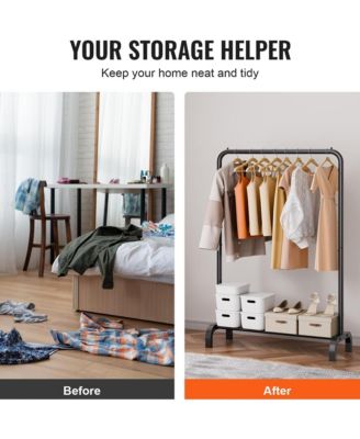 Clothes Rack - Heavy Duty Clothing Garment Rack with Hanging Rod and Bottom Storage Area for Bedroom, Guest Room