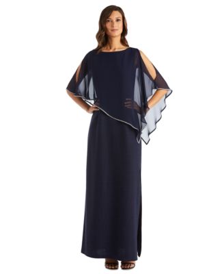 Women's Rhinestone-Edge Cape Gown